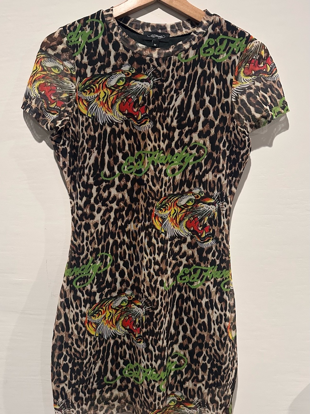 Ed Hardy Leopard Tiger Graphic Mini Dress - Brown/Green/Red/Yellow
